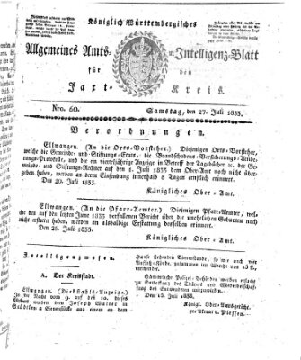 Allgemeines Amts- und Intelligenz-Blatt für den Jaxt-Kreis Samstag 27. Juli 1833