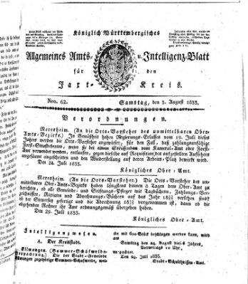 Allgemeines Amts- und Intelligenz-Blatt für den Jaxt-Kreis Samstag 3. August 1833