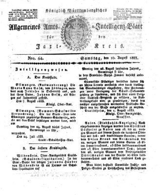 Allgemeines Amts- und Intelligenz-Blatt für den Jaxt-Kreis Samstag 10. August 1833