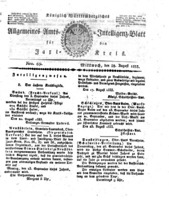 Allgemeines Amts- und Intelligenz-Blatt für den Jaxt-Kreis Mittwoch 28. August 1833