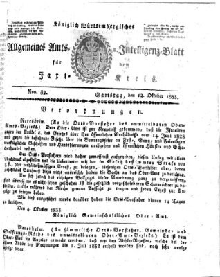 Allgemeines Amts- und Intelligenz-Blatt für den Jaxt-Kreis Samstag 12. Oktober 1833