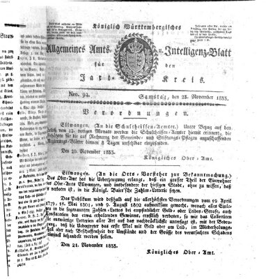 Allgemeines Amts- und Intelligenz-Blatt für den Jaxt-Kreis Samstag 23. November 1833