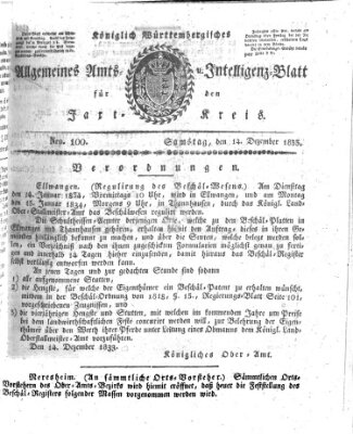 Allgemeines Amts- und Intelligenz-Blatt für den Jaxt-Kreis Samstag 14. Dezember 1833