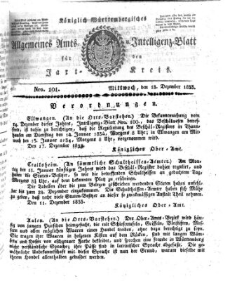 Allgemeines Amts- und Intelligenz-Blatt für den Jaxt-Kreis Mittwoch 18. Dezember 1833