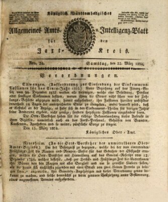 Allgemeines Amts- und Intelligenz-Blatt für den Jaxt-Kreis Samstag 22. März 1834