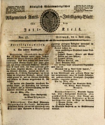 Allgemeines Amts- und Intelligenz-Blatt für den Jaxt-Kreis Mittwoch 2. April 1834