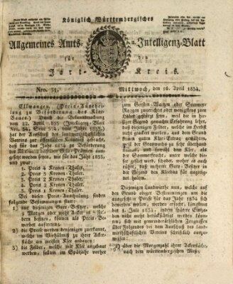 Allgemeines Amts- und Intelligenz-Blatt für den Jaxt-Kreis Mittwoch 16. April 1834