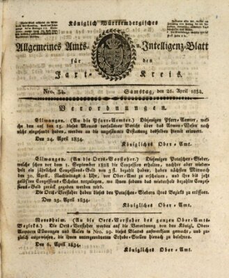 Allgemeines Amts- und Intelligenz-Blatt für den Jaxt-Kreis Samstag 26. April 1834