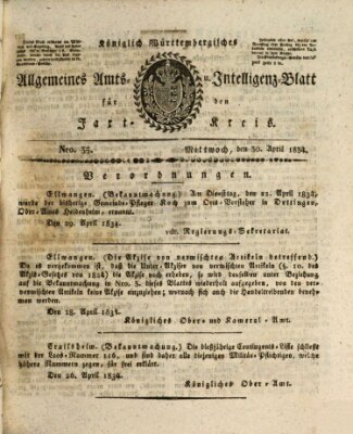 Allgemeines Amts- und Intelligenz-Blatt für den Jaxt-Kreis Mittwoch 30. April 1834