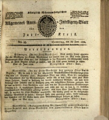 Allgemeines Amts- und Intelligenz-Blatt für den Jaxt-Kreis Samstag 14. Juni 1834