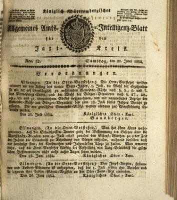 Allgemeines Amts- und Intelligenz-Blatt für den Jaxt-Kreis Samstag 28. Juni 1834