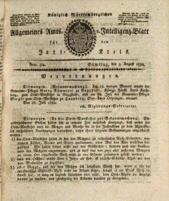 Allgemeines Amts- und Intelligenz-Blatt für den Jaxt-Kreis Samstag 9. August 1834