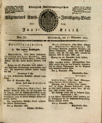 Allgemeines Amts- und Intelligenz-Blatt für den Jaxt-Kreis Mittwoch 17. September 1834