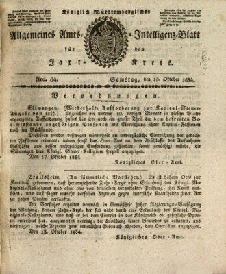 Allgemeines Amts- und Intelligenz-Blatt für den Jaxt-Kreis Samstag 18. Oktober 1834