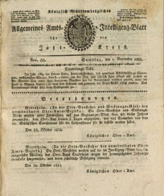 Allgemeines Amts- und Intelligenz-Blatt für den Jaxt-Kreis Samstag 1. November 1834