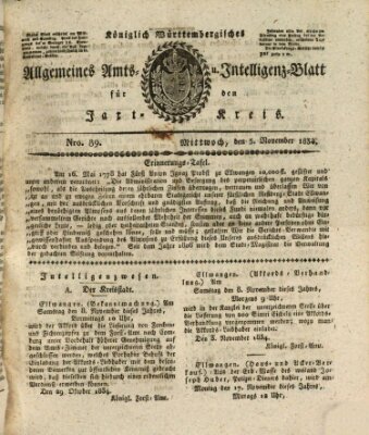 Allgemeines Amts- und Intelligenz-Blatt für den Jaxt-Kreis Mittwoch 5. November 1834