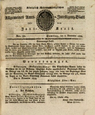 Allgemeines Amts- und Intelligenz-Blatt für den Jaxt-Kreis Samstag 8. November 1834