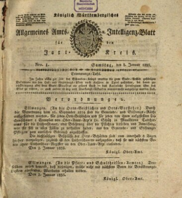 Allgemeines Amts- und Intelligenz-Blatt für den Jaxt-Kreis Samstag 3. Januar 1835