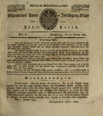 Allgemeines Amts- und Intelligenz-Blatt für den Jaxt-Kreis Samstag 10. Januar 1835