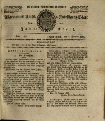 Allgemeines Amts- und Intelligenz-Blatt für den Jaxt-Kreis Mittwoch 4. Februar 1835