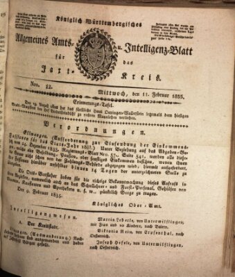 Allgemeines Amts- und Intelligenz-Blatt für den Jaxt-Kreis Mittwoch 11. Februar 1835