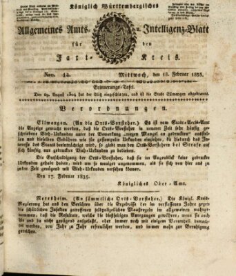 Allgemeines Amts- und Intelligenz-Blatt für den Jaxt-Kreis Mittwoch 18. Februar 1835