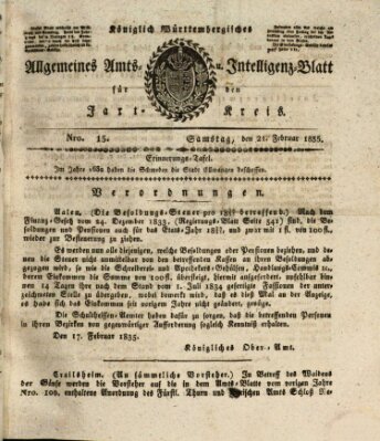 Allgemeines Amts- und Intelligenz-Blatt für den Jaxt-Kreis Samstag 21. Februar 1835