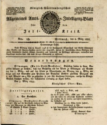 Allgemeines Amts- und Intelligenz-Blatt für den Jaxt-Kreis Mittwoch 4. März 1835