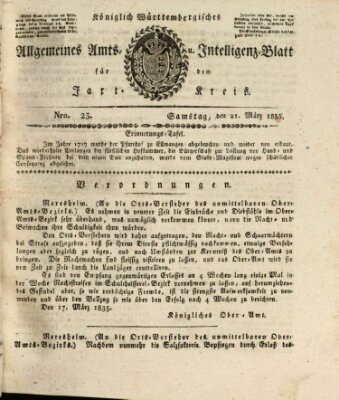 Allgemeines Amts- und Intelligenz-Blatt für den Jaxt-Kreis Samstag 21. März 1835