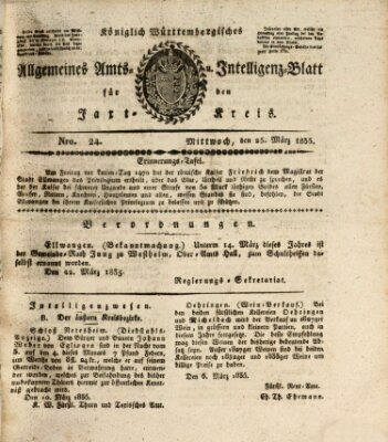 Allgemeines Amts- und Intelligenz-Blatt für den Jaxt-Kreis Mittwoch 25. März 1835