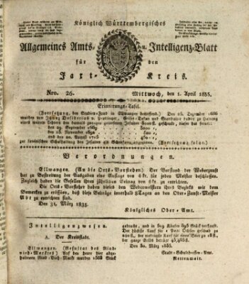 Allgemeines Amts- und Intelligenz-Blatt für den Jaxt-Kreis Mittwoch 1. April 1835