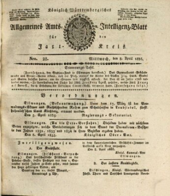 Allgemeines Amts- und Intelligenz-Blatt für den Jaxt-Kreis Mittwoch 8. April 1835