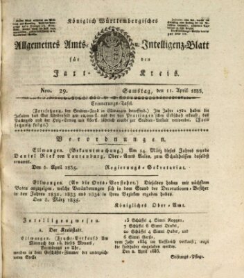 Allgemeines Amts- und Intelligenz-Blatt für den Jaxt-Kreis Samstag 11. April 1835