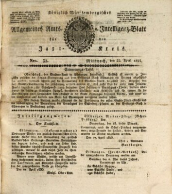 Allgemeines Amts- und Intelligenz-Blatt für den Jaxt-Kreis Mittwoch 22. April 1835