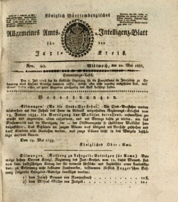 Allgemeines Amts- und Intelligenz-Blatt für den Jaxt-Kreis Mittwoch 20. Mai 1835