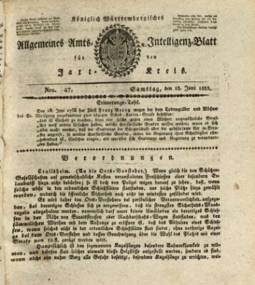 Allgemeines Amts- und Intelligenz-Blatt für den Jaxt-Kreis Samstag 13. Juni 1835