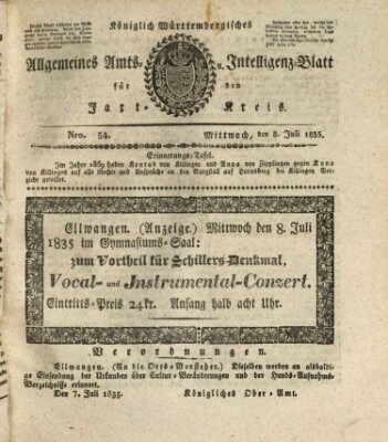 Allgemeines Amts- und Intelligenz-Blatt für den Jaxt-Kreis Mittwoch 8. Juli 1835