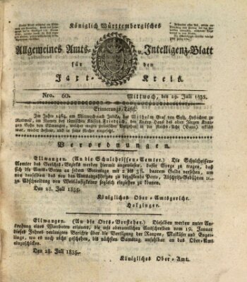 Allgemeines Amts- und Intelligenz-Blatt für den Jaxt-Kreis Mittwoch 29. Juli 1835