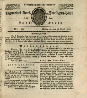 Allgemeines Amts- und Intelligenz-Blatt für den Jaxt-Kreis Mittwoch 12. August 1835
