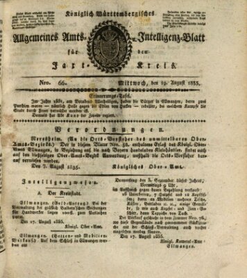 Allgemeines Amts- und Intelligenz-Blatt für den Jaxt-Kreis Mittwoch 19. August 1835