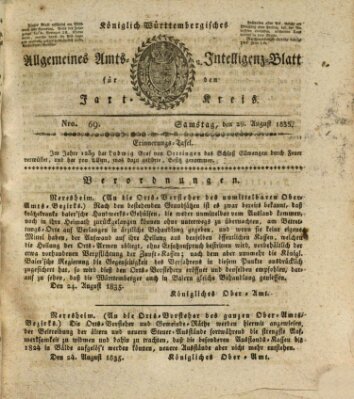Allgemeines Amts- und Intelligenz-Blatt für den Jaxt-Kreis Samstag 29. August 1835