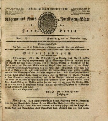 Allgemeines Amts- und Intelligenz-Blatt für den Jaxt-Kreis Samstag 12. September 1835