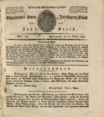 Allgemeines Amts- und Intelligenz-Blatt für den Jaxt-Kreis Mittwoch 21. Oktober 1835