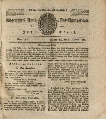 Allgemeines Amts- und Intelligenz-Blatt für den Jaxt-Kreis Samstag 31. Oktober 1835