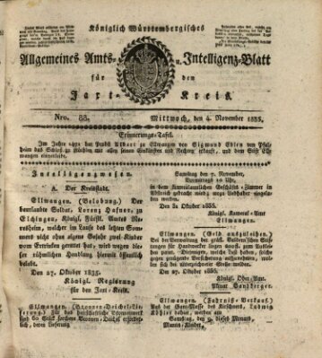 Allgemeines Amts- und Intelligenz-Blatt für den Jaxt-Kreis Mittwoch 4. November 1835