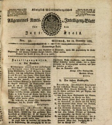 Allgemeines Amts- und Intelligenz-Blatt für den Jaxt-Kreis Mittwoch 18. November 1835