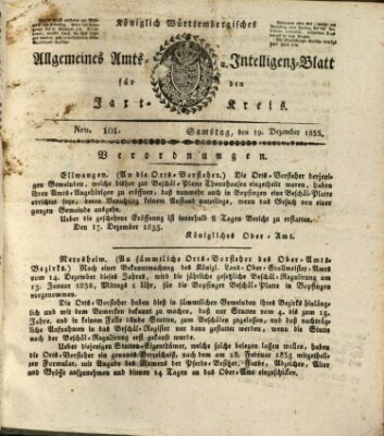 Allgemeines Amts- und Intelligenz-Blatt für den Jaxt-Kreis Samstag 19. Dezember 1835