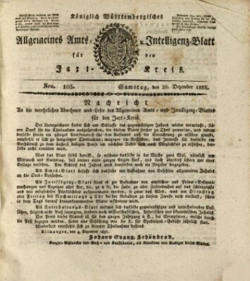 Allgemeines Amts- und Intelligenz-Blatt für den Jaxt-Kreis Samstag 26. Dezember 1835