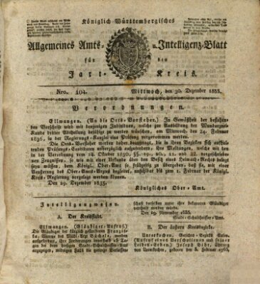 Allgemeines Amts- und Intelligenz-Blatt für den Jaxt-Kreis Mittwoch 30. Dezember 1835