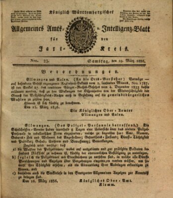 Allgemeines Amts- und Intelligenz-Blatt für den Jaxt-Kreis Samstag 19. März 1836